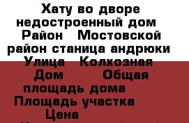 Хату во дворе недостроенный дом › Район ­ Мостовской район станица андрюки › Улица ­ Колхозная › Дом ­ 63 › Общая площадь дома ­ 38 › Площадь участка ­ 17 › Цена ­ 680 000 - Краснодарский край Недвижимость » Дома, коттеджи, дачи продажа   